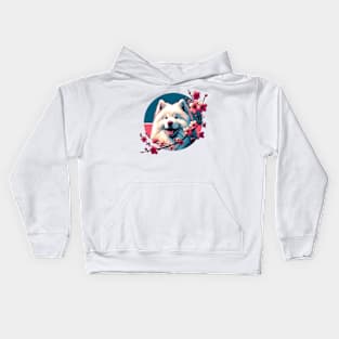 Samoyed's Spring Bliss Among Cherry Blossoms Kids Hoodie